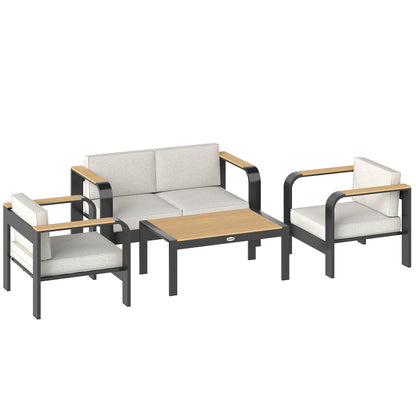 4 Seater Aluminium Garden Furniture Set with Olefin Cushions, Garden Sofa Set, Beige