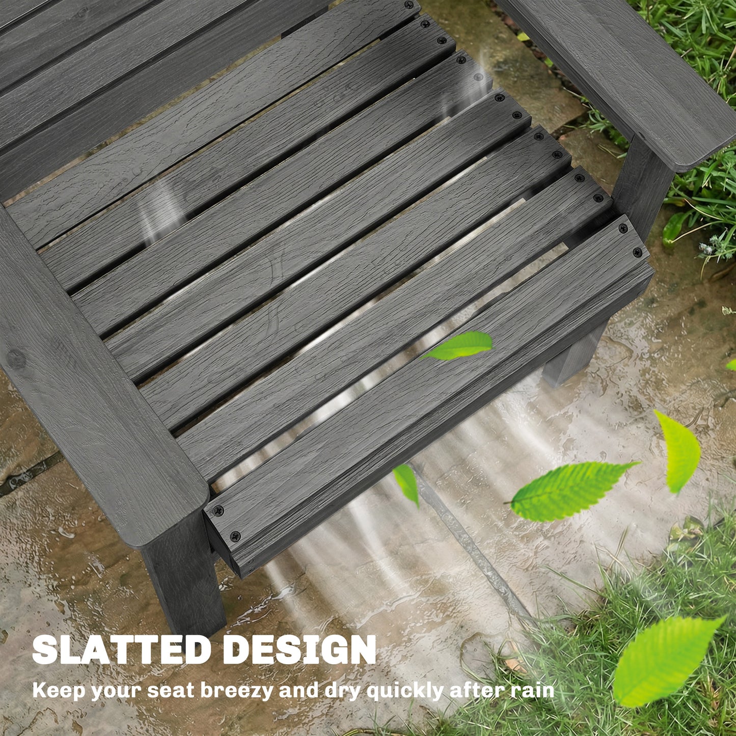 Wooden Garden Dining Chair, Outdoor Chair Garden Armchair with Curved Seat and Wide Armrests, Grey Embossed Finish