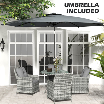 4 Seater Rattan Dining Set with Parasol & Cushions - Mixed Grey
