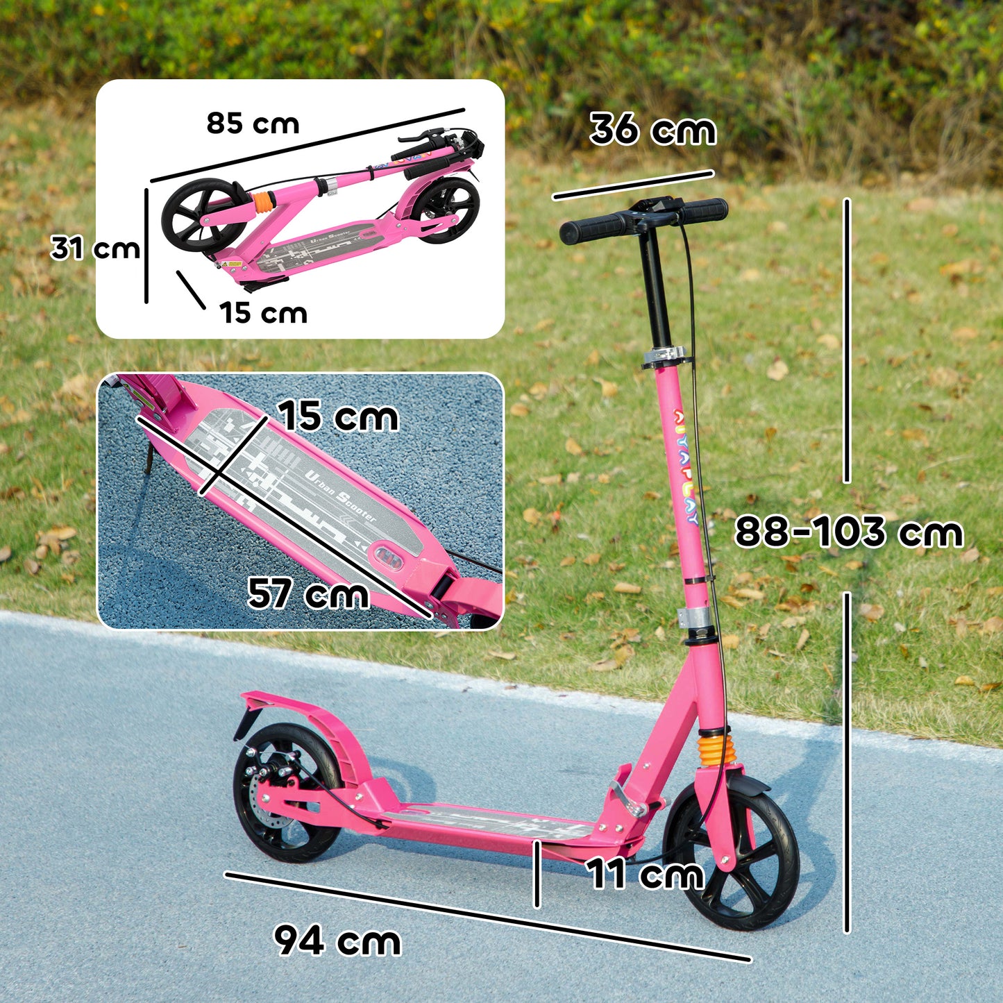 Kids Scooter with Four-Level Adjustable Handlebar, Dual Brake System, 200mm Wheels, ABEC-7 Bearings, Pink