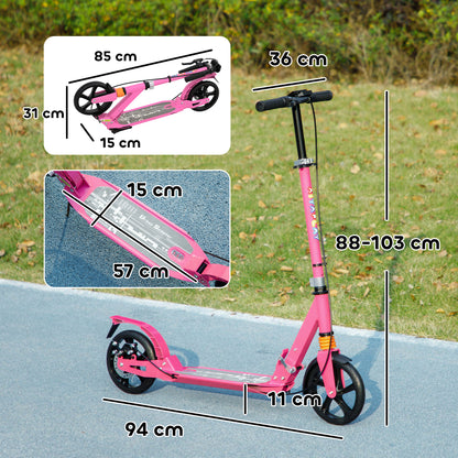 Kids Scooter with Four-Level Adjustable Handlebar, Dual Brake System, 200mm Wheels, ABEC-7 Bearings, Pink