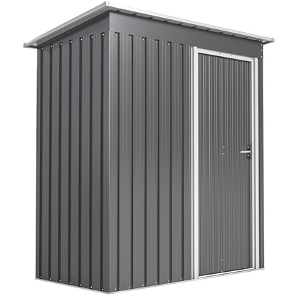 5 x 3ft Garden Storage Shed with Sliding Door and Sloped Roof Outdoor Equipment Tool, Light Grey