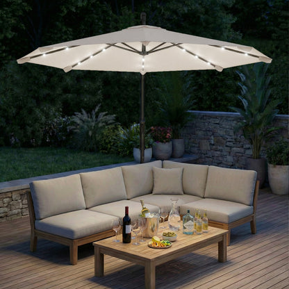 3 m Cantilever Parasol with Solar LED Lights Garden Umbrella with Cross Base, Cream White