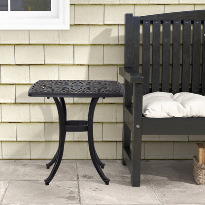 Cast Aluminium Bistro Table, Outdoor Square Side Table with Umbrella Hole, Garden Table for Balcony, Bronze Tone