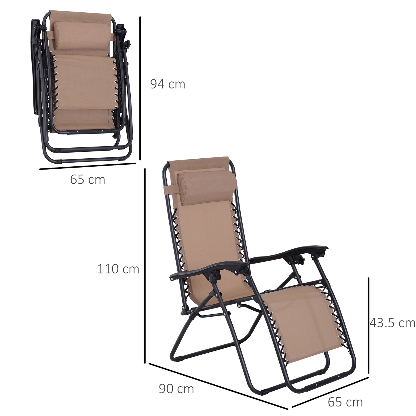Zero Gravity Chair Metal Frame Texteline Armchair Outdoor Folding and Reclining Sun Lounger with Head Pillow for Patio Deckin