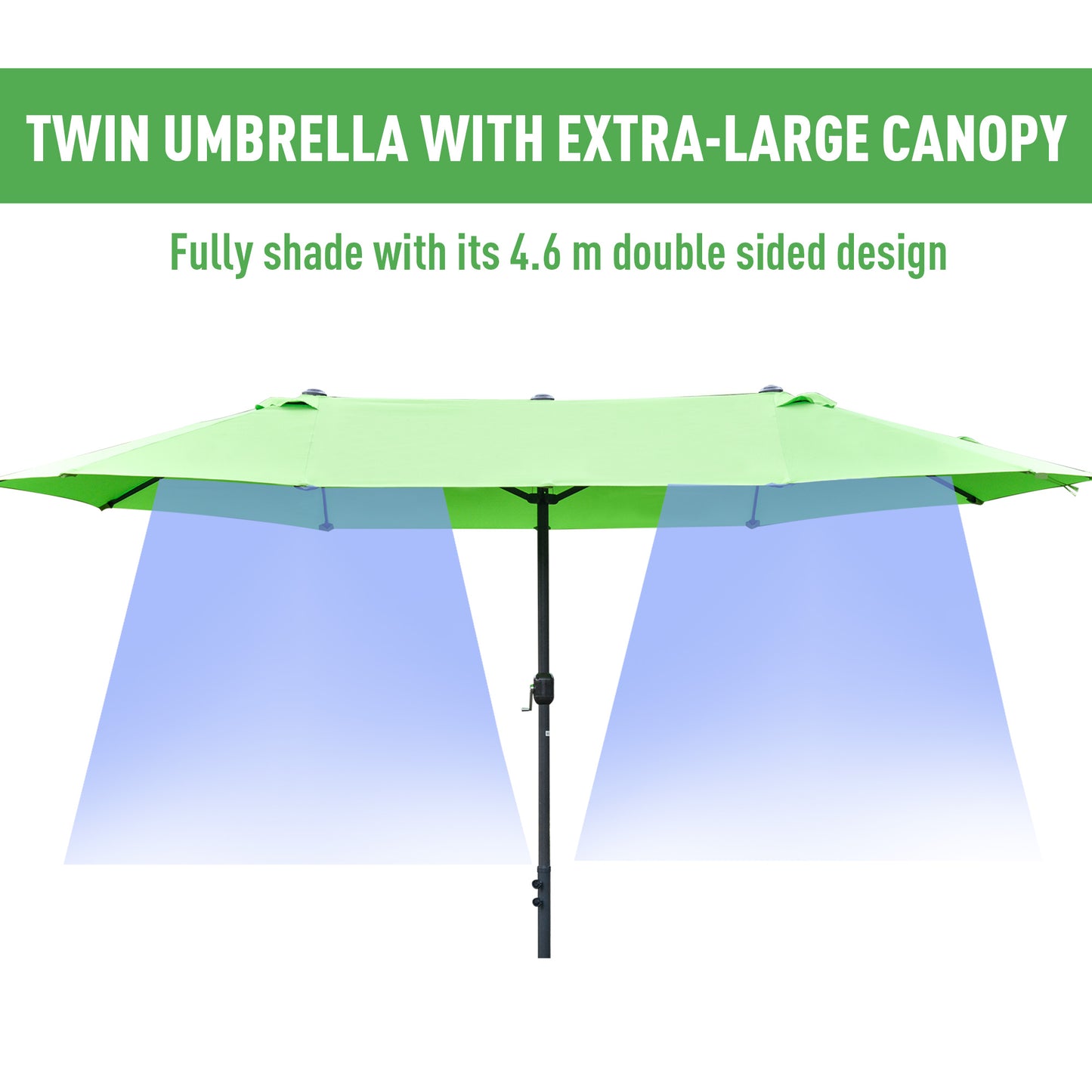 4.6M Sun Umbrella Canopy Double-sided Crank Sun Shade w/ Cross Base Green