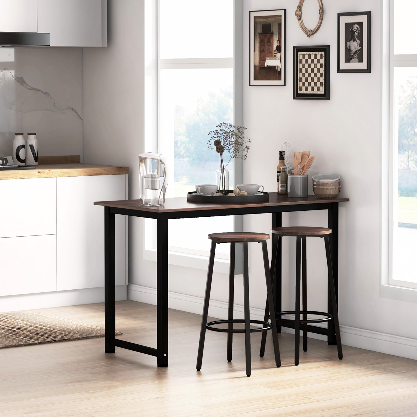 Bar Stools, Set of 2 Kitchen Breakfast Stools with Sturdy Steel Frame, Industrial Tall Bar Chairs, 65cm High Seat