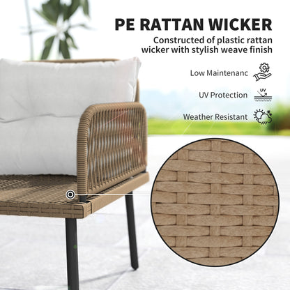 6 Piece Rattan Garden Furniture Set, 8 Seater Garden Corner Sofa with Cushions and Glass Top Table