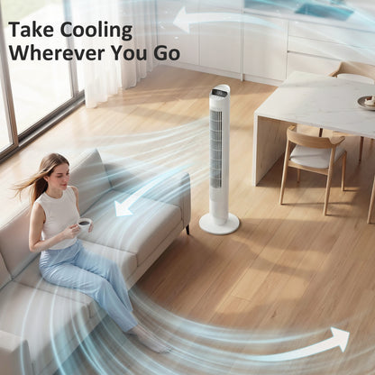 Tower Fan with WiFi App Control Standing Floor Cooling Fan Remote Control 101.8 cm White