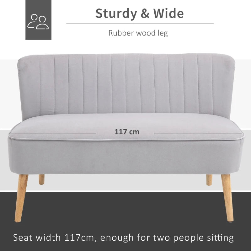 Modern Velvet Double Seat Sofa with Wood Frame Feet - Cloud Grey