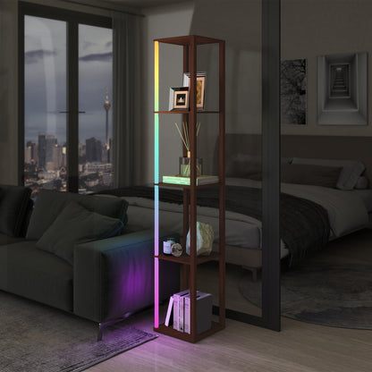 RGB LED Floor Lamp with Shelves, Modern Dimmable Standing Lamp with Remote Control