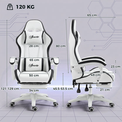 Gaming Chair, Computer Gamer Chair with Reclining High Back, Headrest, Lumbar Support, Footrest, Swivel Wheels, PU Leather