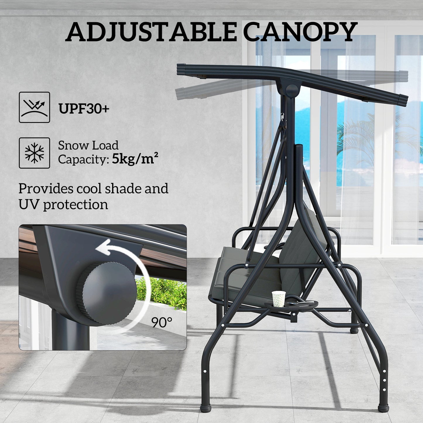 Convertible Three-Seater Swing Bench Bed - Dark Grey