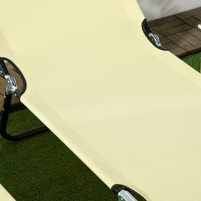 Set of Two Metal Frame Folding Sun Loungers - Beige