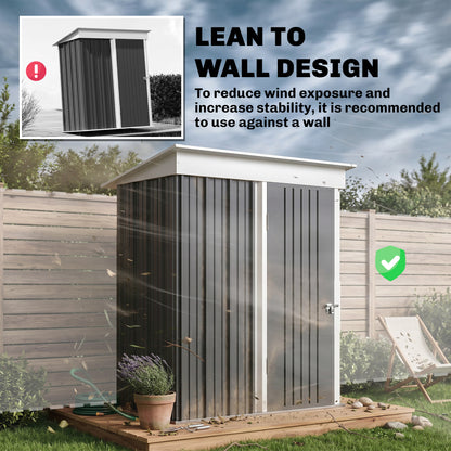 Metal Garden Shed, Outdoor Lean-to Shed for Tool Motor Bike, with Adjustable Shelf, Lock, Gloves, 5'x3'x6', Dark Grey