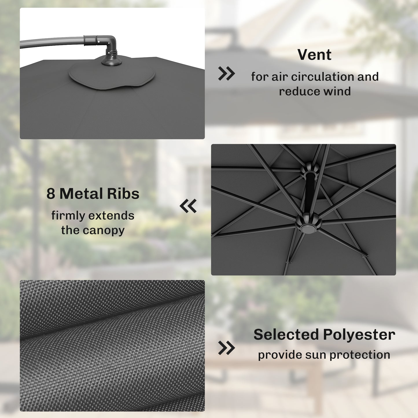 3m Overhanging Cantilever Parasol, with Cross Base - Grey