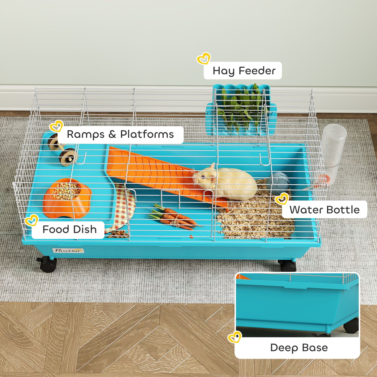 Small Animal Cage Rabbit Guinea Pigs Chinchillas Cage with Wheels Water Bottle