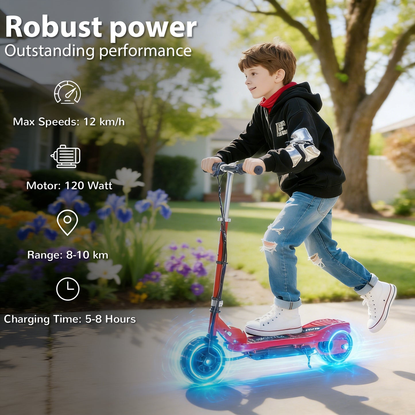 Folding Electric Scooter Rechargeable Kids Ride on 7-14 Age Red/Black