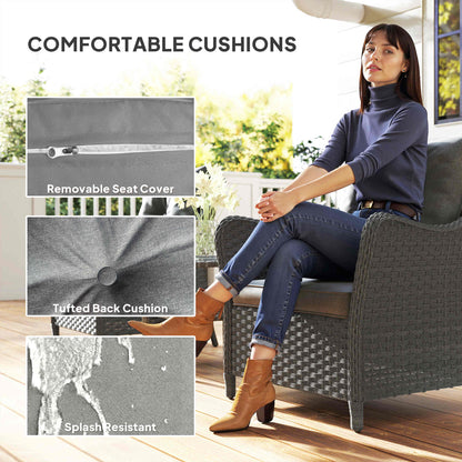 Rattan Garden Chairs Set of 2, Outdoor Rattan Chairs with Cushions, Armrests and High Back