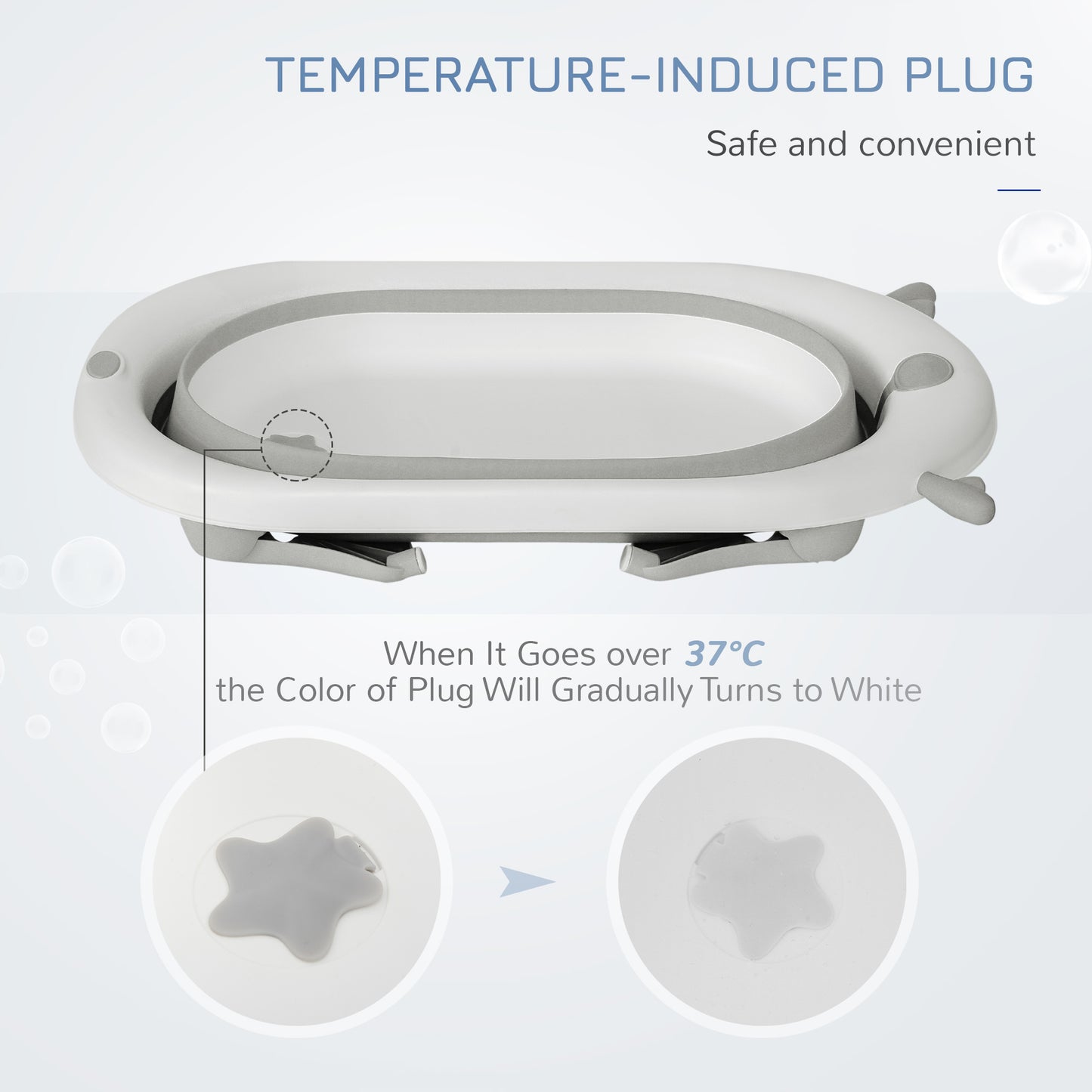Foldable Baby Bathtub Set, Collapsible Bath Tub with Thermostatic Water Plug, Non-Slip Support, Cushion Pad, Drain Plugs