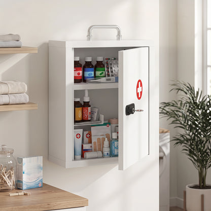 Wall Mount Medicine Cabinet with Combination and Key Lock, 3 Tier Steel First Aid Cabinet, White