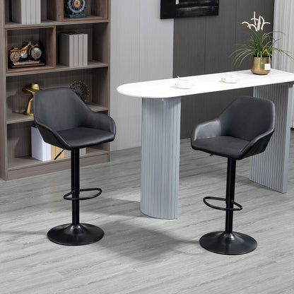 Adjustable Bar Stools Set of 2, Swivel PU Leather Barstools with Backrest & Footrest, Black