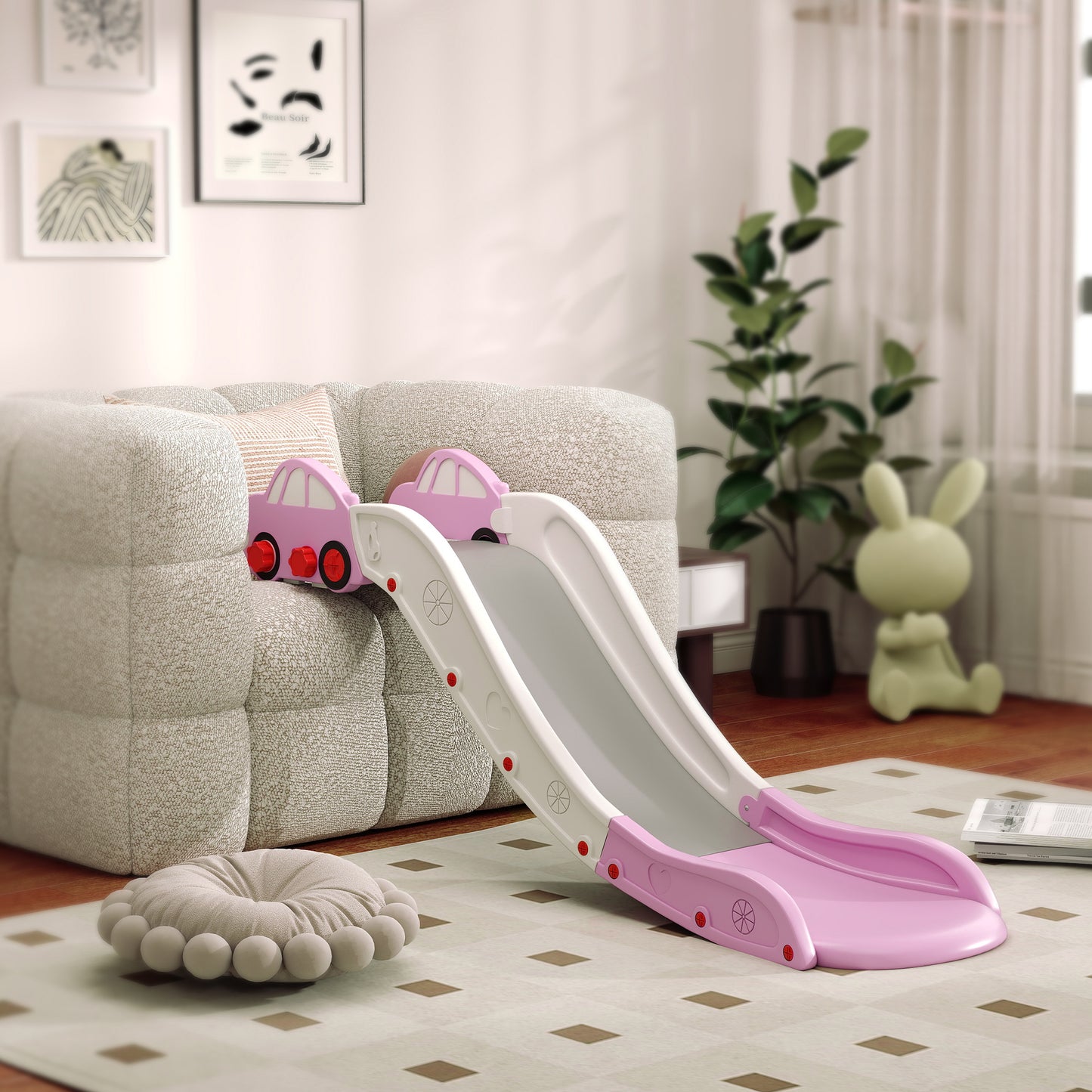 Kids Slide for Bed, Sofa, with Extended Length, Easy to assemble and Store, Pink
