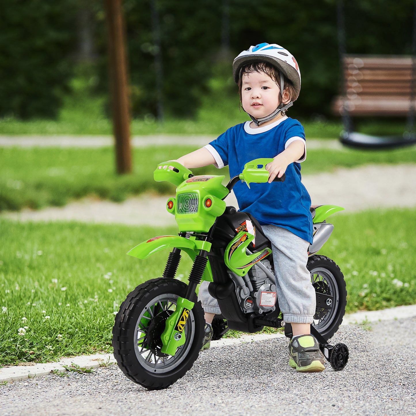 Kids Electric Motorbike, 6V Battery Powered Ride on Motorcycle with Training Wheels, Start-up Button, Pedal