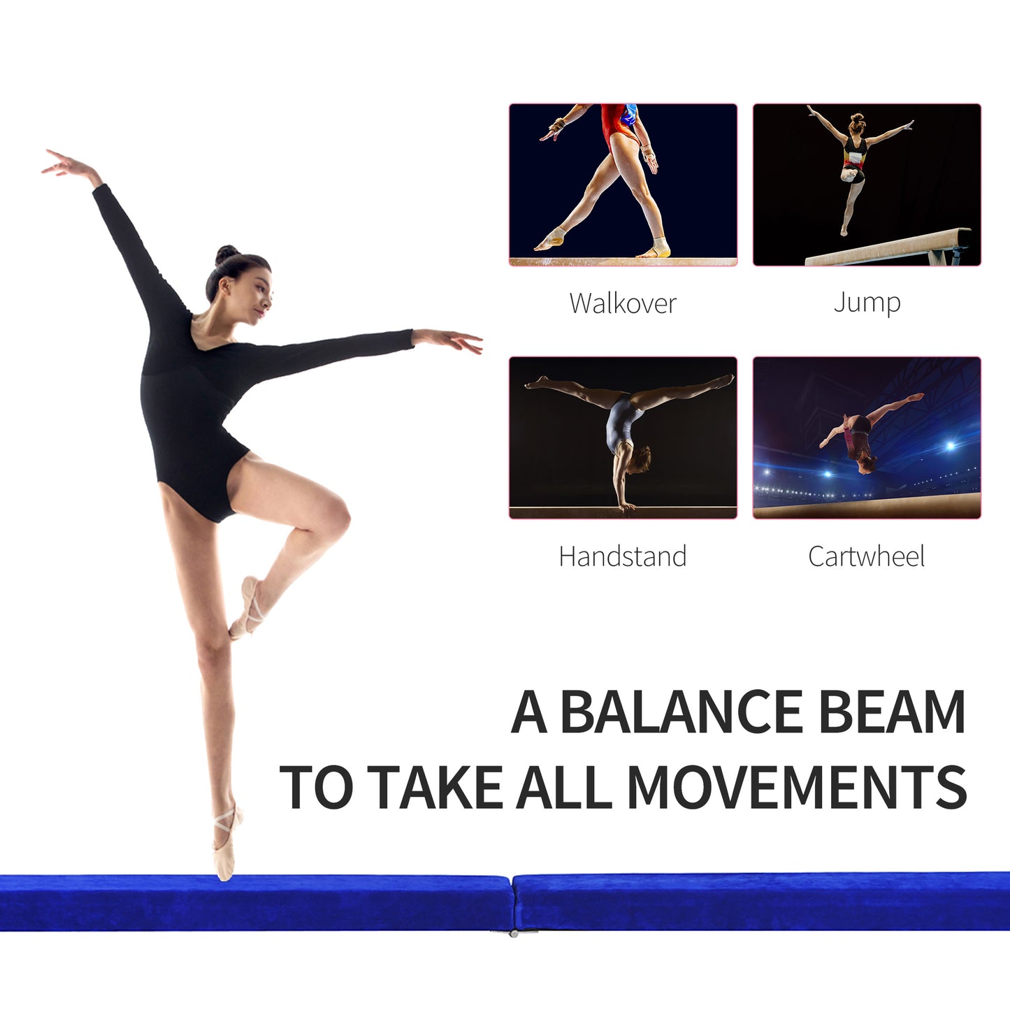 2.1M 7FT Gymnastics Folding Balance Beam Home Gym Training Exercise Sports - Blue