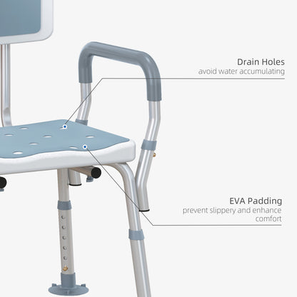 EVA Padded Shower Chair for the Elderly and Disabled, Height Adjustable Shower Stool with Back and Arms, 4 Suction Foot Pads
