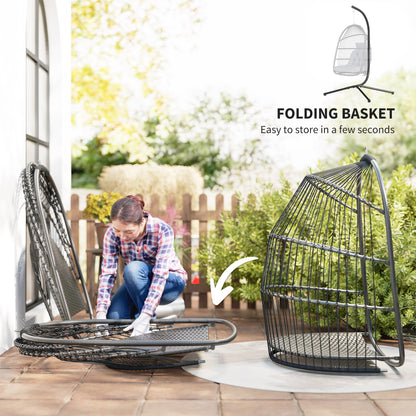 Rattan Hanging Egg Chair with Stand, Foldable Wicker Swing Egg Chair with Cushion, Head Pillow, Steel Frame