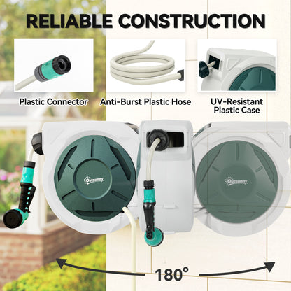 Retractable Hose Reel Wall Mounted, 30+2m Garden Hose Pipe Reel with Lock, Auto Rewind, 7 in 1 Spray Nozzle