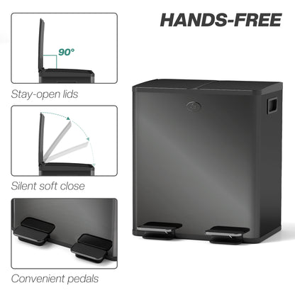 40L Dual Compartment Stainless Steel Bin, with Deodoriser Holders - Glossy Black