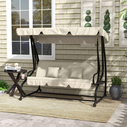 Three-Person garden Swing Chair, with Adjustable Canopy - Cream