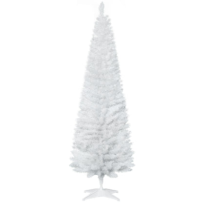 6ft Unlit Artificial Christmas Tree, Pencil Slim Xmas Tree with Solid Stand and Realistic Branches, White
