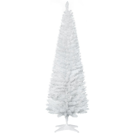 6ft Unlit Artificial Christmas Tree, Pencil Slim Xmas Tree with Solid Stand and Realistic Branches, White