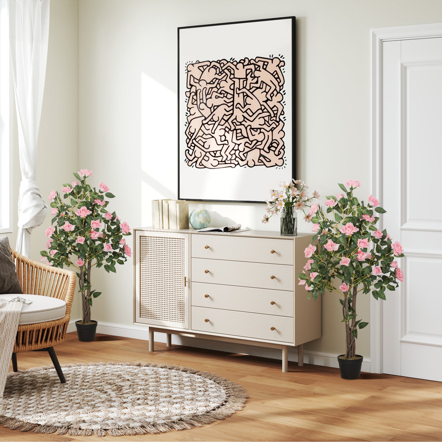 Set of Two Faux Rose Plants, with Pots