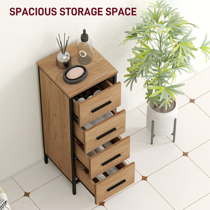 Narrow Bathroom Storage Cabinet with 4 Drawers - Oak