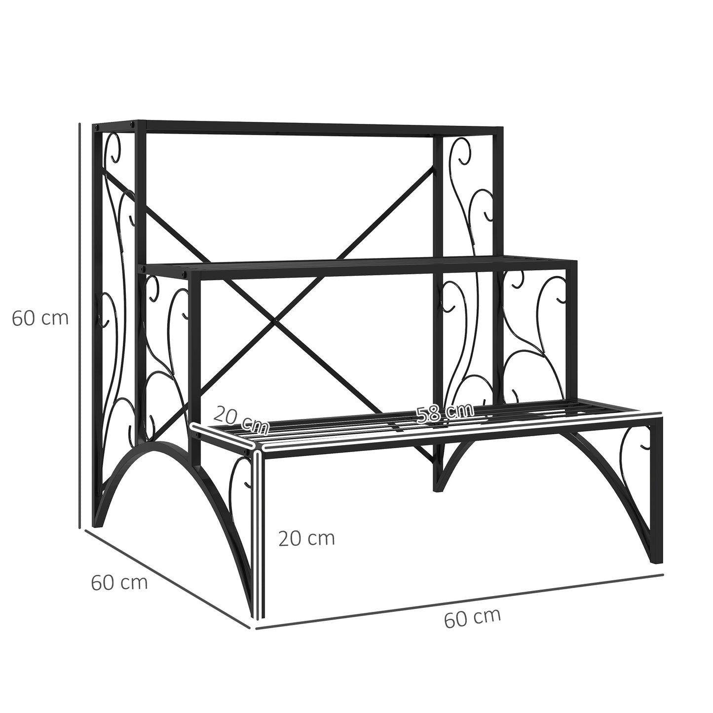 Three-Tier Decorative Metal Plant Stand - Black