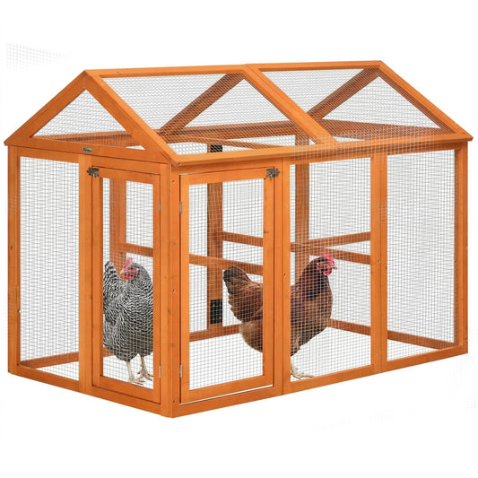 Large Chicken Run, Wooden Chicken House for 1-3 Chickens, Hen House Duck Pen Outdoor with Combinable Design, Orange
