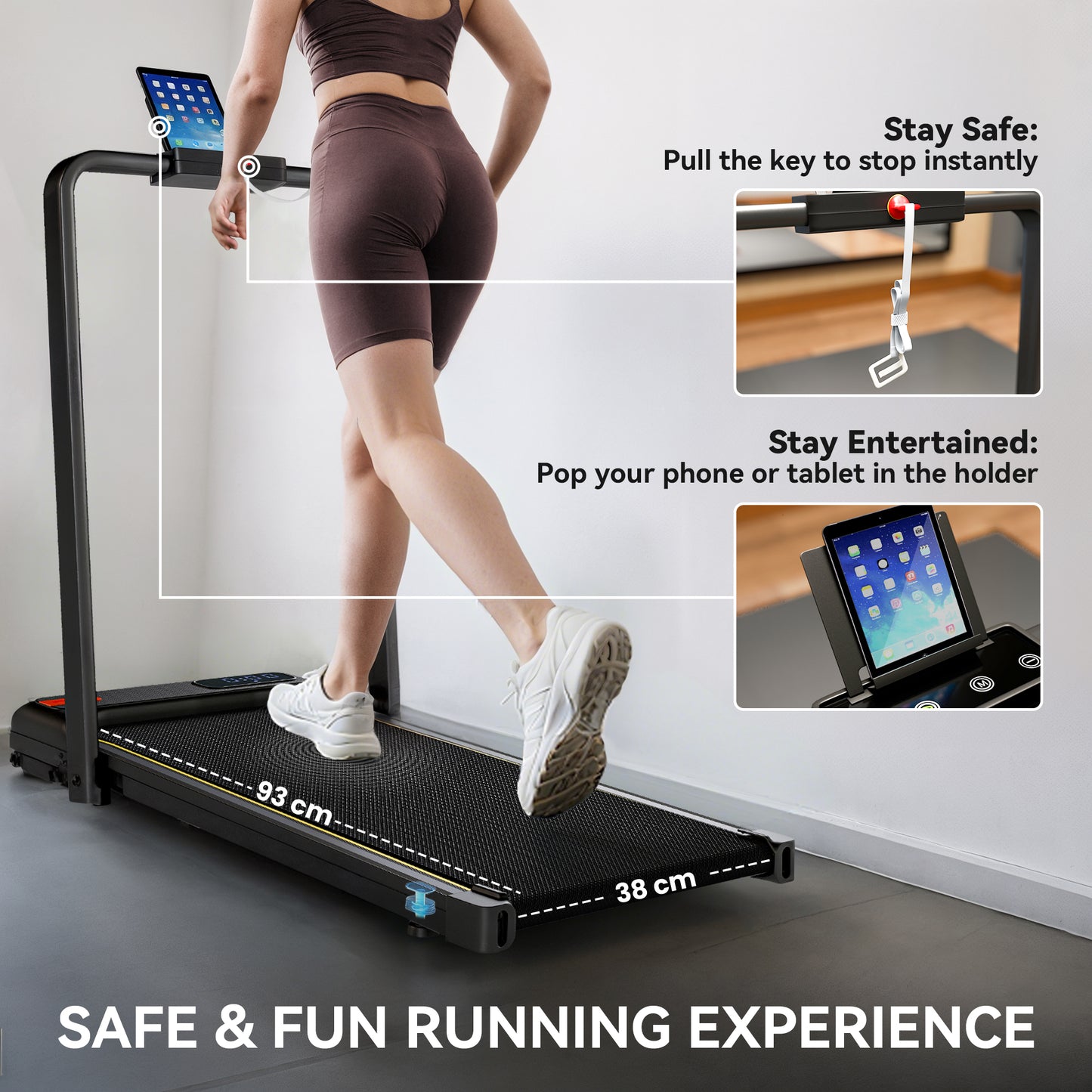 Folding Treadmill Walking Pad, 2HP Portable Under Desk Treadmill with Handle, Running Jogging Walking Machine