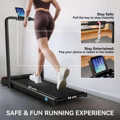 Folding Treadmill Walking Pad, 2HP Portable Under Desk Treadmill with Handle, Running Jogging Walking Machine