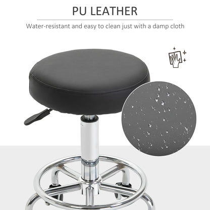 Round Rolling Stool, PU Leather Height Adjustable Stool Chair with Wheels and Swivel Seat for Salon, Massage, Spa