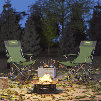 Set of 2 Reclining Folding Camping Chair w/ Detachable Footrest, Storage Bag, Cup Holder & Headrest