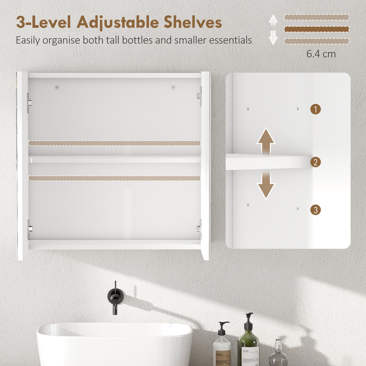Double-Door Bathroom Mirror Cabinet - White