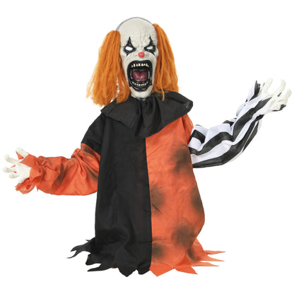 Animated Halloween Face Changing Clown, Animatronic Joker with Cackling Sound, Glowing Eyes, Sound/Touch Activated