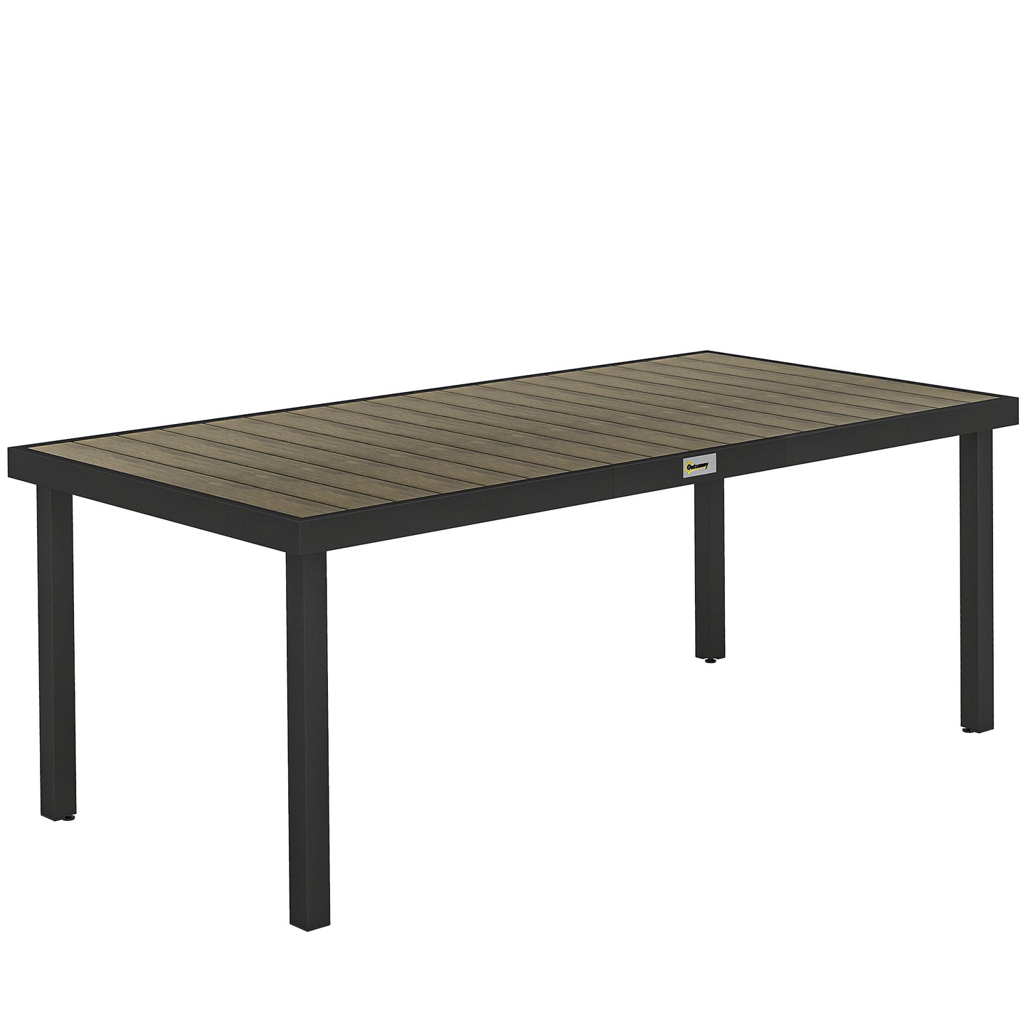 Aluminium Outdoor Garden Dining Table for 8 People, Faux Wood Top, for Garden, Patio, 190 x 90 x 74cm, Brown