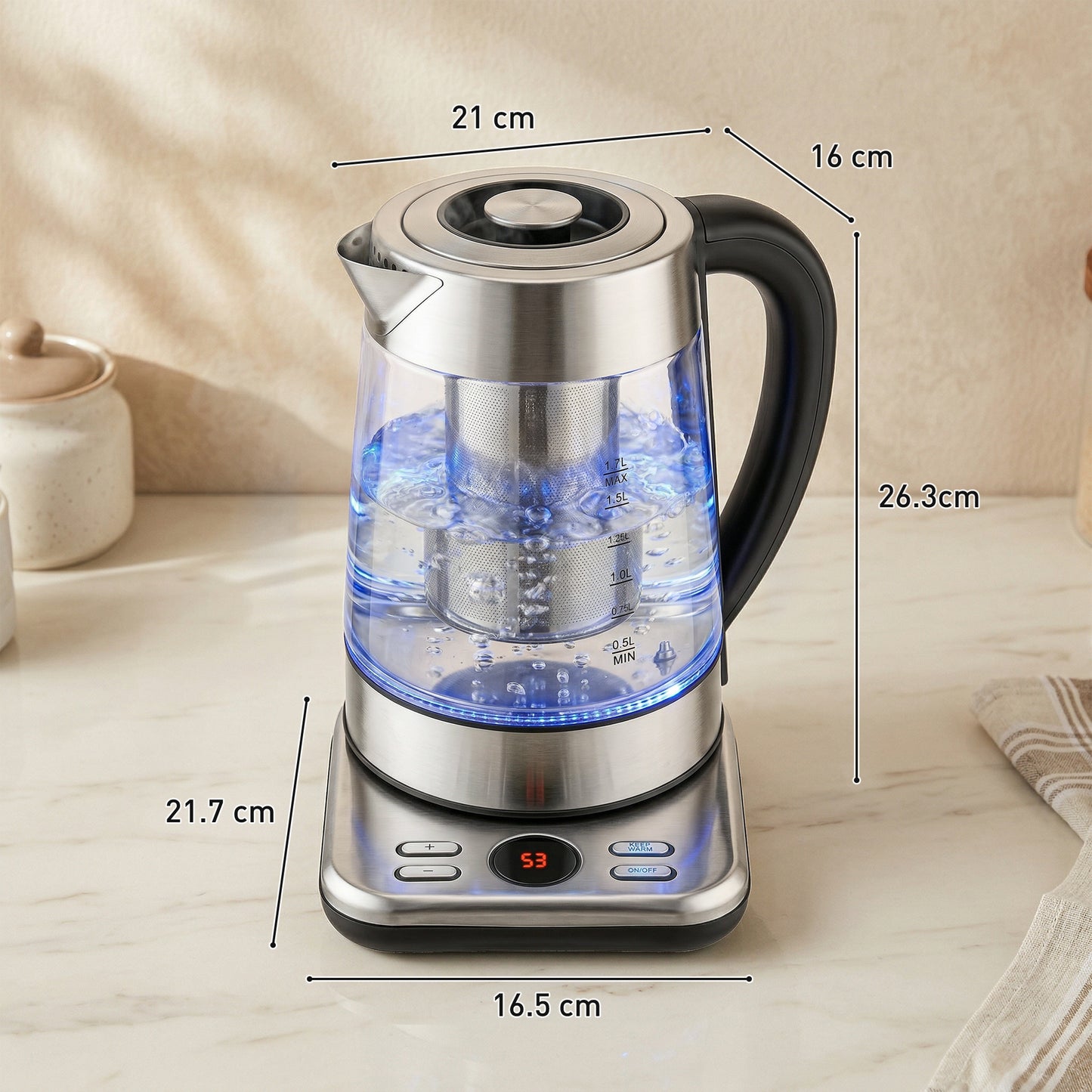 Electric Kettle, 1.7L Fast Boil 3KW Water Kettle with UK Strix Thermostat, Tea Infuser, Keep Warm Function