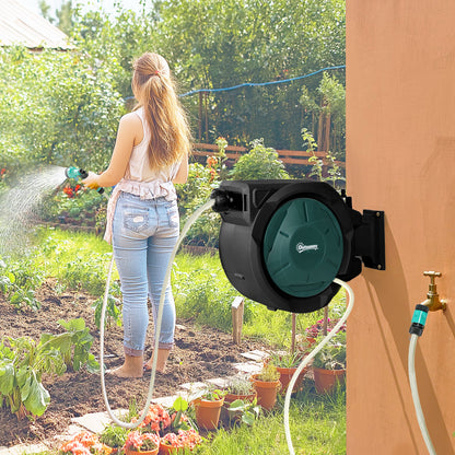 Retractable Hose Reel Wall Mounted, 30+2m Garden Hose Pipe Reel with Lock, Auto Rewind, 7 in 1 Spray Nozzle