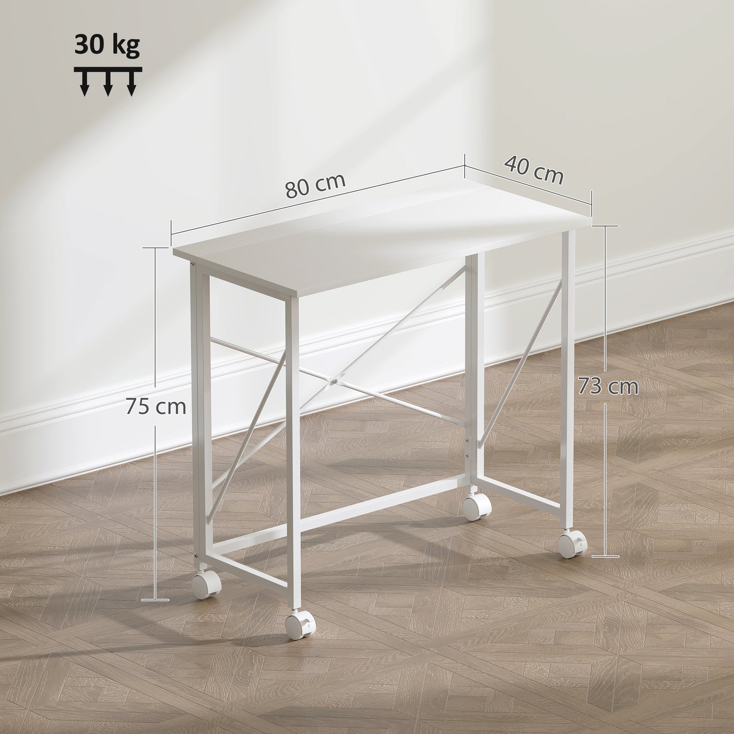 80 cm Folding Desk on Wheels - White